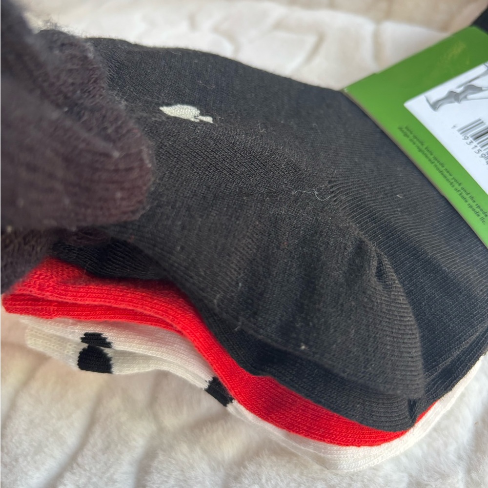 kate spade Lady Bug White Polka Dot Quarter Socks with Black Dots - Picture 6 of 6